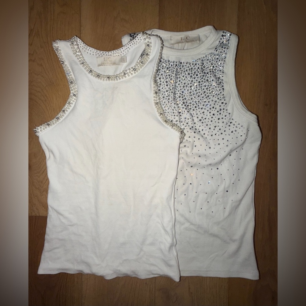 2 Embellished White Tank Tops With Sparkling Crystal Detail